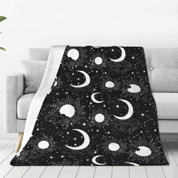 Zufioo Crescent and Stars Fleece Blanket Queen Size,Plush Bed Blanket,Ultra Soft Throw Blanket,Plush Fuzzy Cozy Blanket Perfect for Bed,Couch-40"x30"