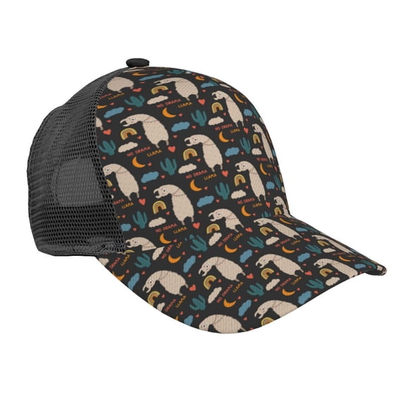 Zufioo Cute Alpaca Print Mesh Baseball Cap, Adjustable Sport Travel Hat Accessory for Men and Women