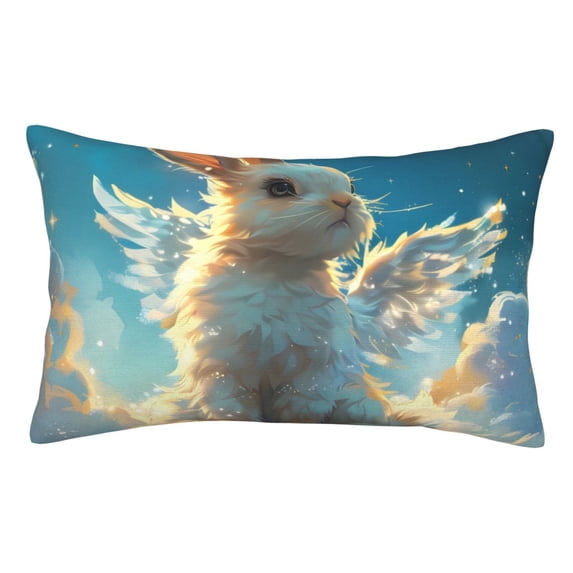 Zufioo Cute Angel Winged Rabbit Print Double-sided Plush Pillow Cover,Decorative Pillow Protector without Pillow Core, Suitable for Sofa, Bedroom, Car-20"x30"