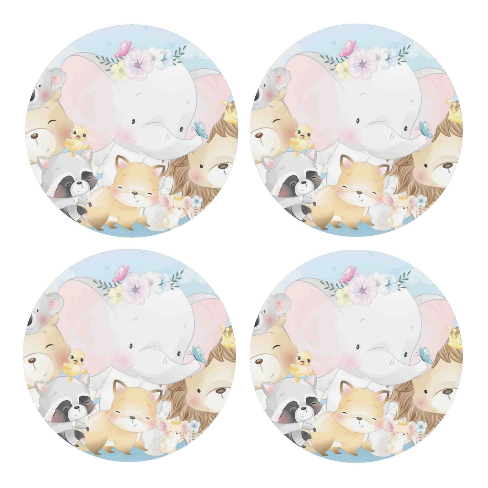 Zufioo Cute Animals 4 PCS MDF Cork Coasters,4 inches Round Cup Coasters
