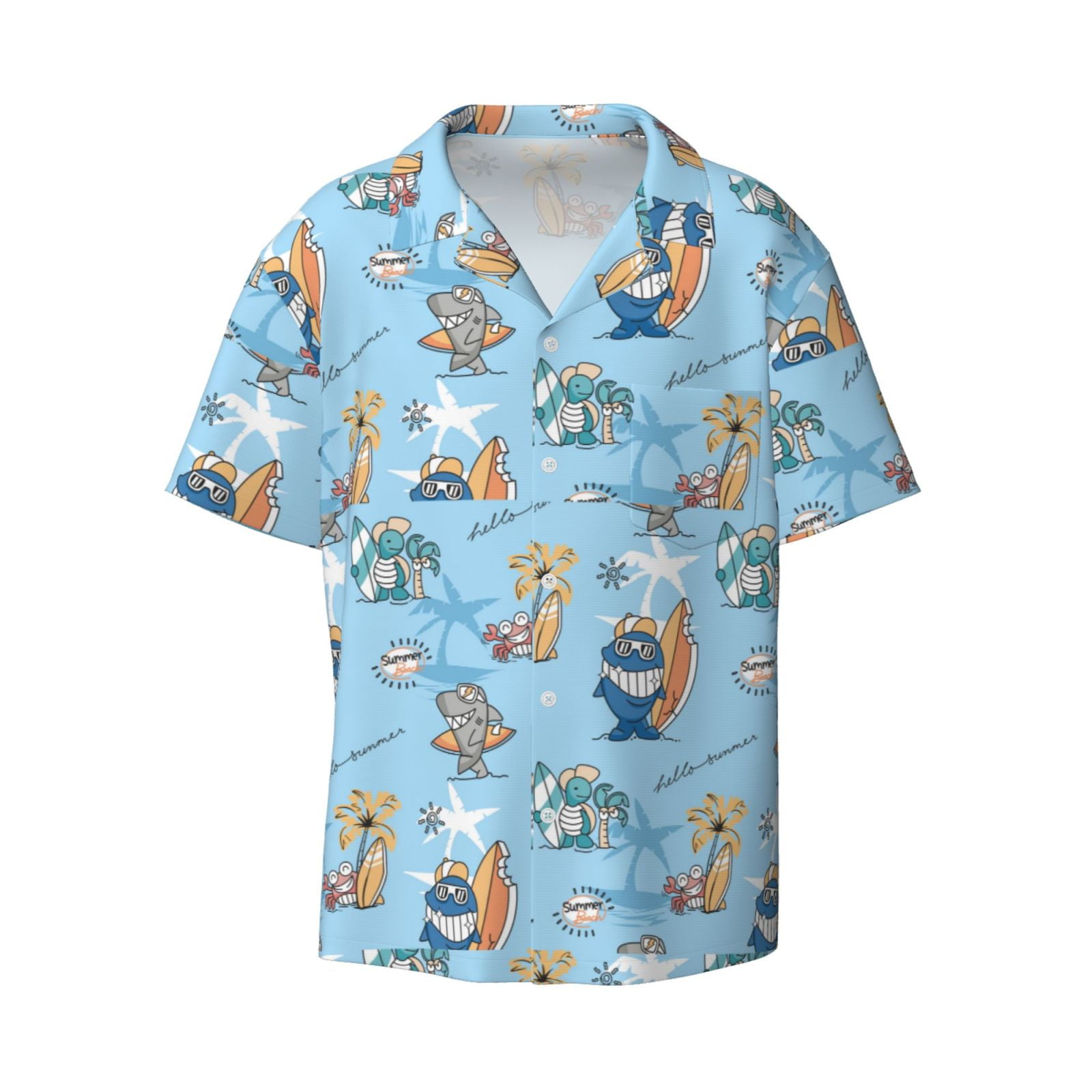 Zufioo Cute Animals Surfers Print Mens Button Down Short Sleeve Shirt
