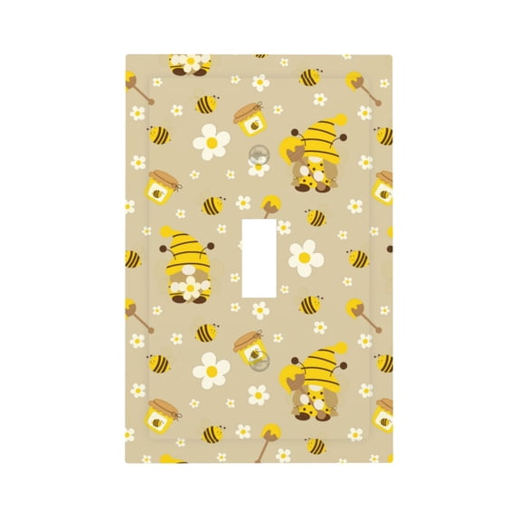 Zufioo Cute Bee Gnomes Print Switch Wall Plate, Dustproof and Heat-resistant Decorative Wall Switch Cover, Suitable for Residential and Commercial Areas-Mid-size