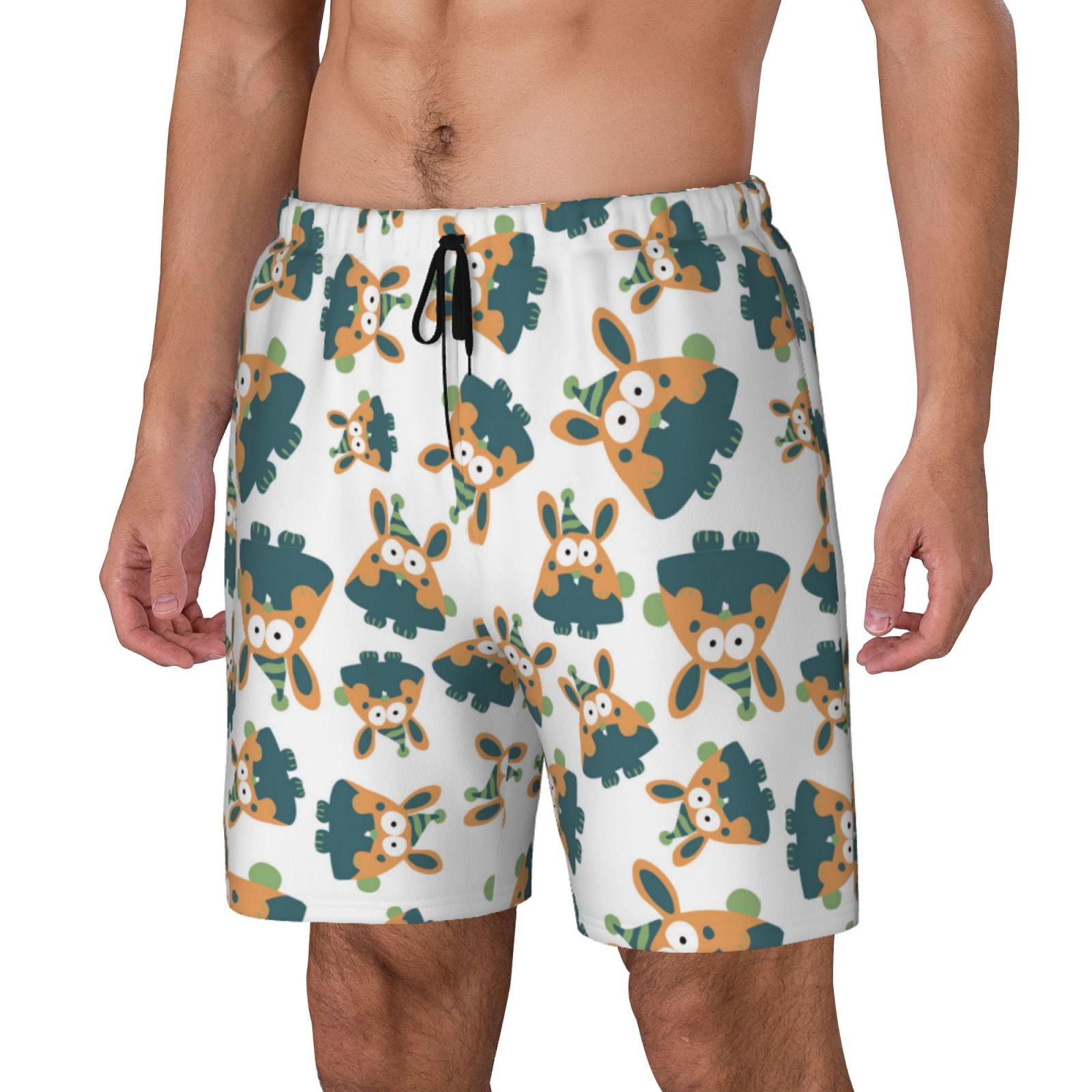 Zufioo Cute Bunny Mens Swimsuit Trunks with Compression Liner,Quick Dry