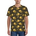 thumbnail image 1 of Zufioo Cute Cartoon Bees Print Men's Baseball Short Sleeve, Moisture Wicking Button-Down Hip Hop Tee-Small, 1 of 7
