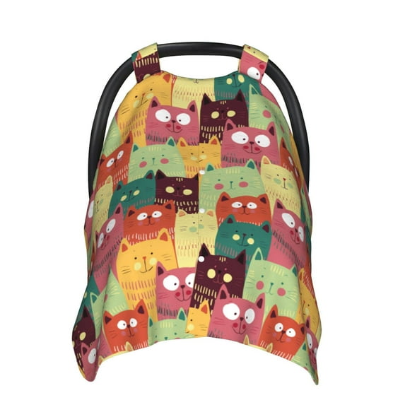 Zufioo Cute Cartoon Cat Print Baby Stroller Seat Nursing Cover, Baby Stroller Canopy Seat Cover Breastfeeding Cover, Suitable for Indoor and Outdoor-One Size