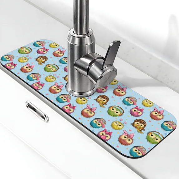Zufioo Cute Cartoon Owls 3 Kitchen Sink Splash Guard, Faucet Mat Splash Catcher, uper Absorbent Microfiber Sink Protector Mat,Kitchen Sink Mat,Bathroom Countertop Protect Ma