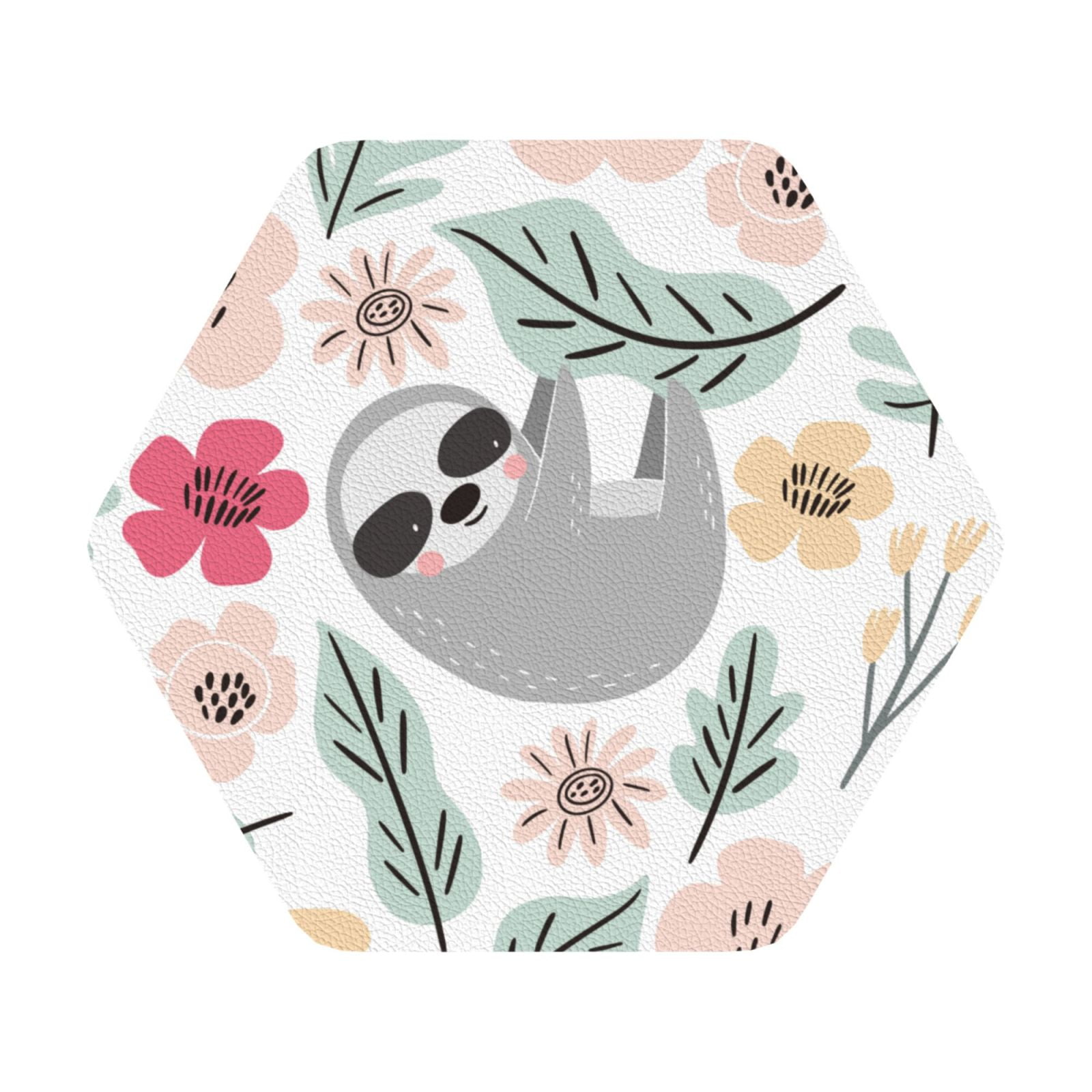 Zufioo Cute Cartoon Sloth 6PCS Leather Coasters ,4 Inch Coasters