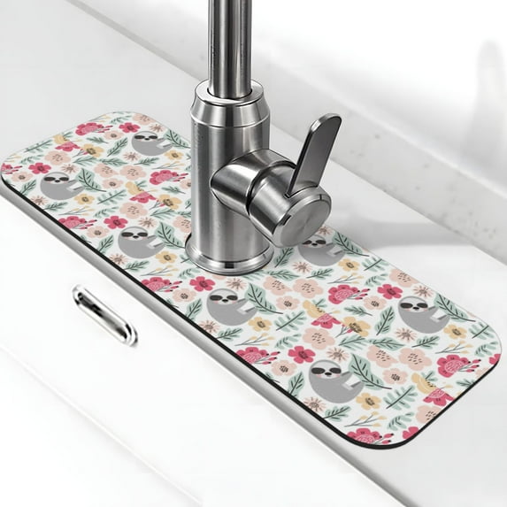 Zufioo Cute Cartoon Sloth Kitchen Sink Splash Guard, Faucet Mat Splash Catcher, uper Absorbent Microfiber Sink Protector Mat,Kitchen Sink Mat,Bathroom Countertop Protect Ma