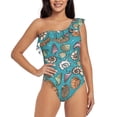 thumbnail image 1 of Zufioo Cute Conch Print One-shoulder Ruffled One-piece Swimsuit, High Elastic Integrated Removable Chest Pad Swimsuit Suitable for Beach, Pool and Vacation-Large, 1 of 6