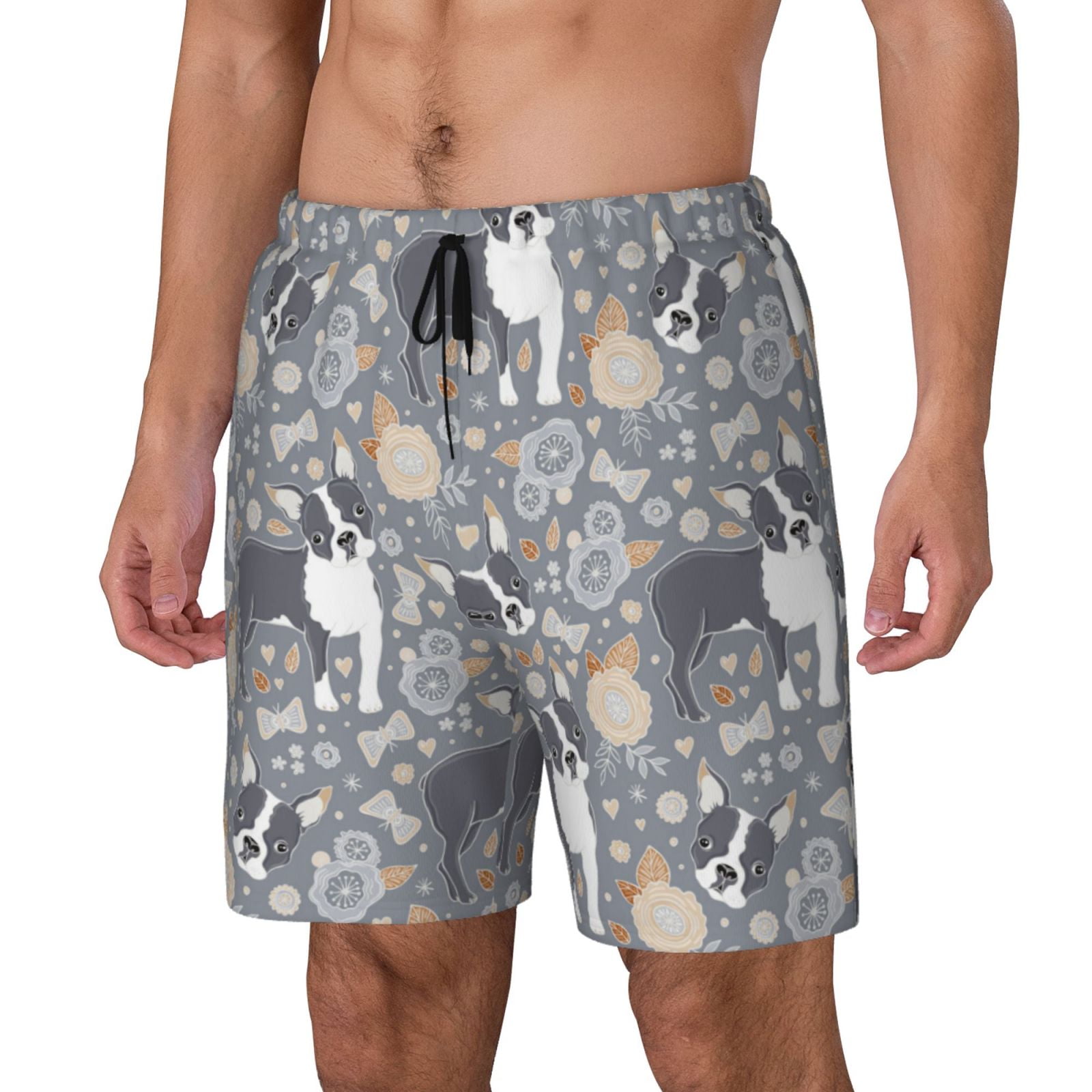 Zufioo Cute Dog And Flowers Mens Swimsuit Trunks with Compression Liner