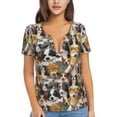 thumbnail image 1 of Zufioo Cute Dog for Women's Deep V-neck Short-sleeved T-shirt, Top with Short Sleeves - with Stainless Steel Buckle, Moisture Wicking, Ideal Home Wear-Small, 1 of 9