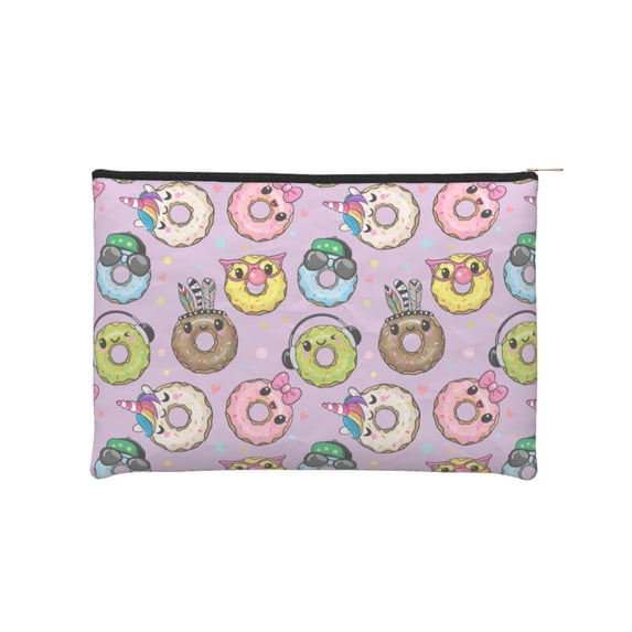 Zufioo Cartoon Donuts Print DuPont Paper Portable Toiletry Bag, 8.9x6.5 inch Zippered Hand-held Paper Cosmetic Bag Storage Tool Kit