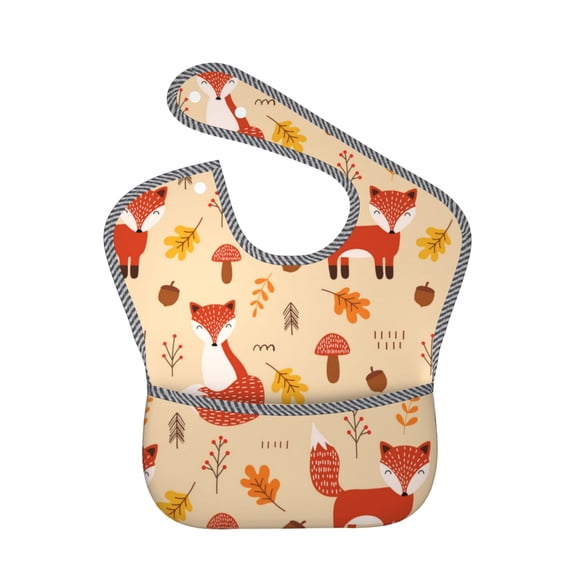 Zufioo Cute Foxes Print Toddler Adjustable Waterproof Bib, 11.6x15 Inch Feeding Bib Suitable for 6-24 Month Babies