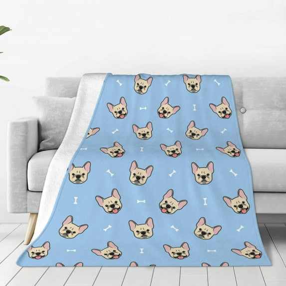 Zufioo Cute French Bulldog Fleece Blanket Queen Size,Plush Bed Blanket,Ultra Soft Throw Blanket,Plush Fuzzy Cozy Blanket Perfect for Bed,Couch-50"x40"