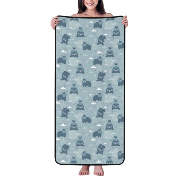 Zufioo Cute Hippopotamus Print Coral Fleece Bath Towel 27x55 Inches, Absorbent and Quick-drying Bath Towel, Suitable for Adults and Children