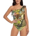 thumbnail image 1 of Zufioo Cute Mushroom Town A Print One-shoulder Ruffled One-piece Swimsuit, High Elastic Integrated Removable Chest Pad Swimsuit Suitable for Beach, Pool and Vacation-, 1 of 6
