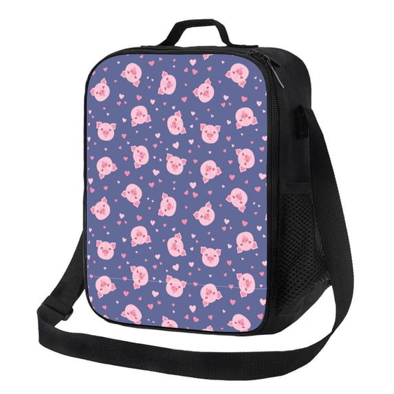 Zufioo Cute Pig Insulated Lunch Bag,600D Polyester Oxford Fabric, Leakproof & Reusable Lunch Tote, Adjustable Shoulder Strap,Food Freshness Keeper with Utensils