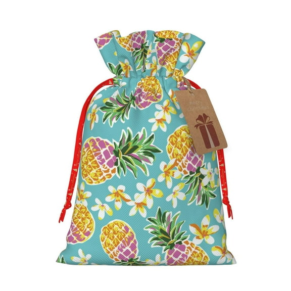 Zufioo Cute Pineapples Print Christmas Drawstring Gift Bags, Holiday Party Packaging Bags, Suitable for Holiday Gift Decorations-Small