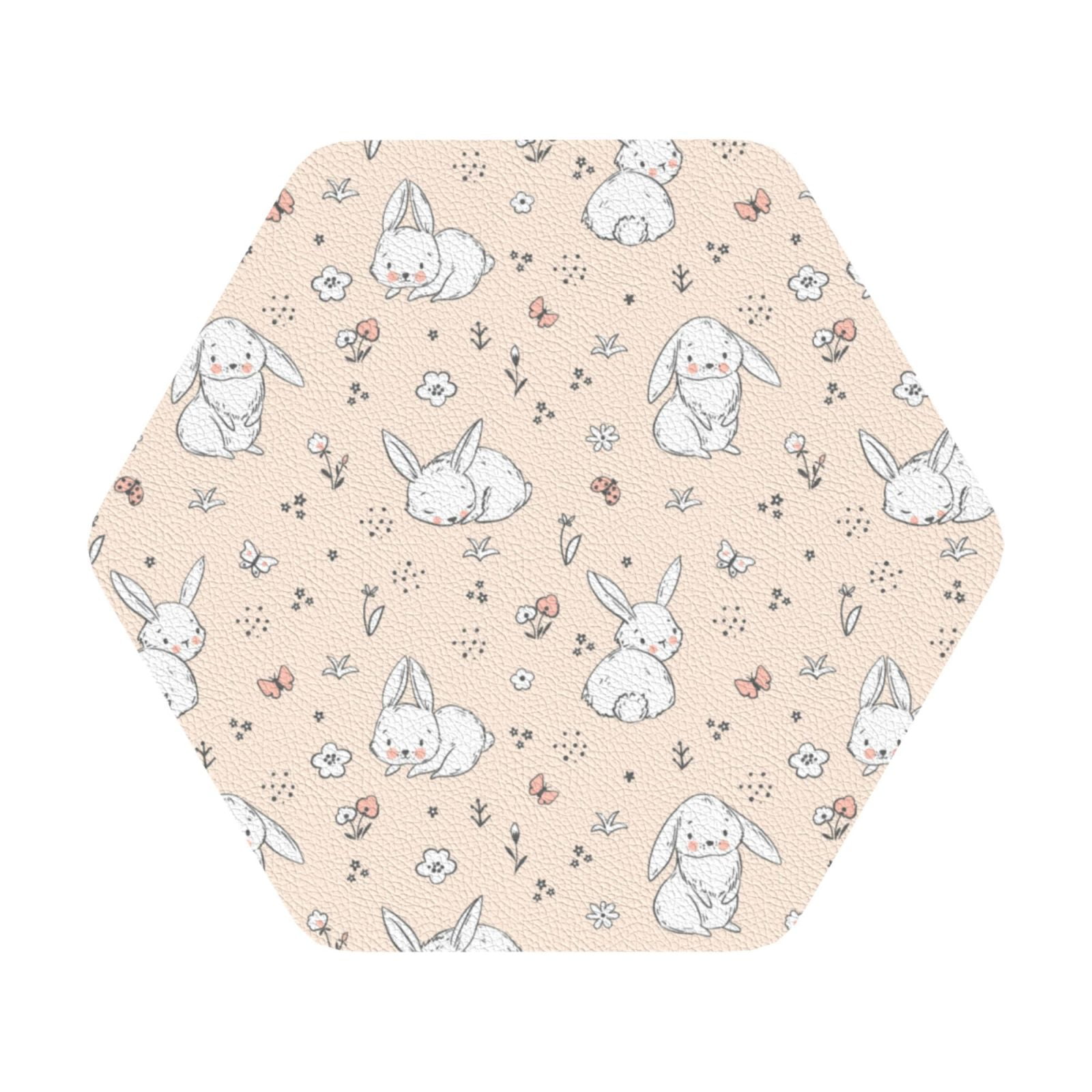 Zufioo Cute Rabbit 6PCS Leather Coasters ,4 Inch Coasters,Coasters for