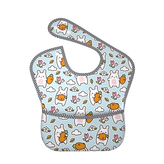 Zufioo Cute Rabbit Hold Carrot Print Toddler Adjustable Waterproof Bib, 11.6x15 Inch Feeding Bib Suitable for 6-24 Month Babies