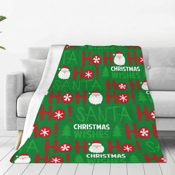 Zufioo Cute Santa And Ho Ho Ho Fleece Blanket Queen Size,Plush Bed Blanket,Ultra Soft Throw Blanket,Plush Fuzzy Cozy Blanket Perfect for Bed,Couch-40"x30"