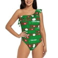 thumbnail image 1 of Zufioo Cute Santa Print One-shoulder Ruffled One-piece Swimsuit, High Elastic Integrated Removable Chest Pad Swimsuit Suitable for Beach, Pool and Vacation-Large, 1 of 6