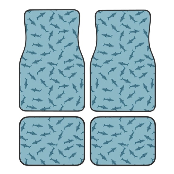 Zufioo Cute Shark Print Car Floor Mats Four-piece Set, Car Interior Accessories - Corrosion-resistant, Non-Slip, Suitable for Cars, Trucks, Vans