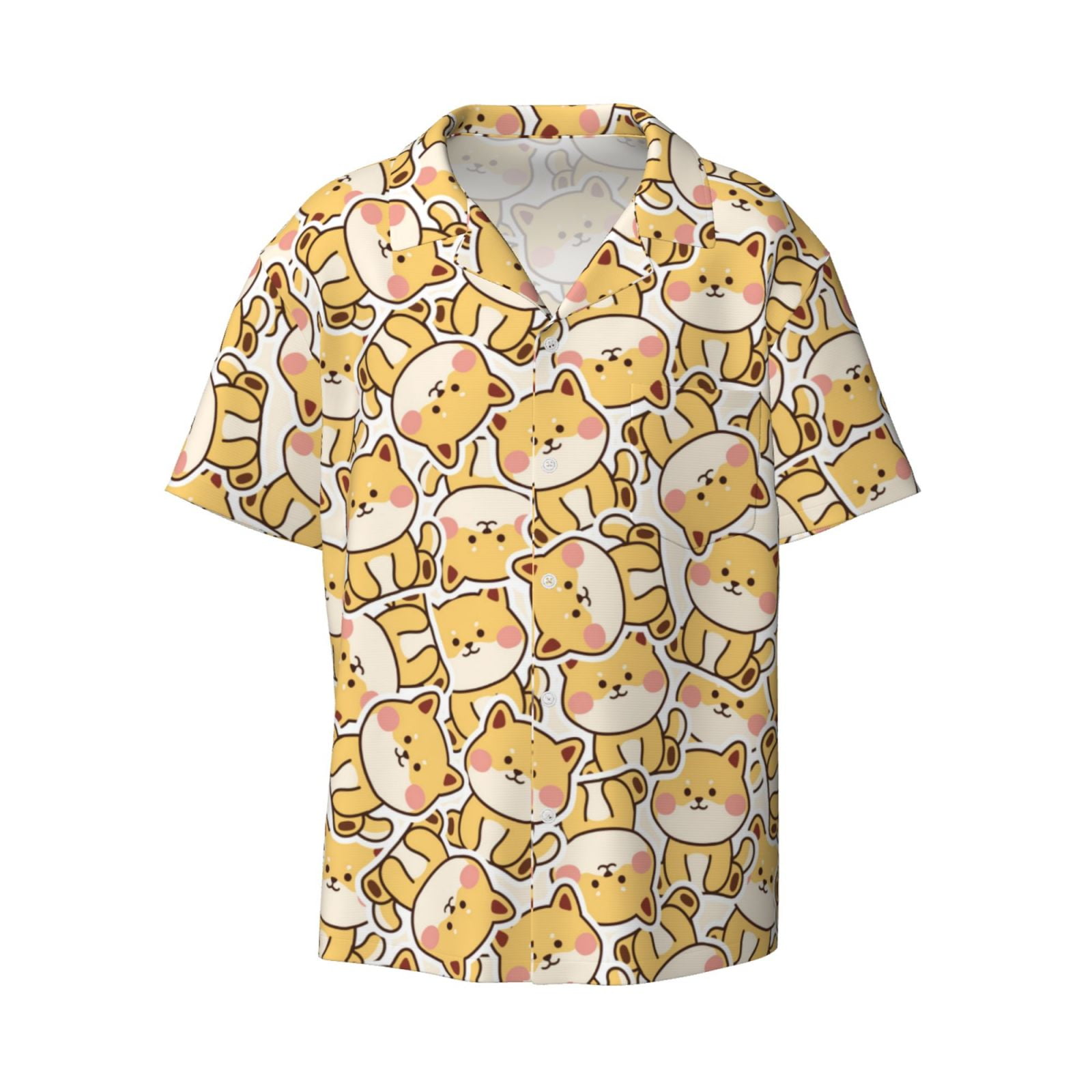 Zufioo Cute Shiba Print Mens Button Down Short Sleeve Shirt,Classic