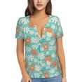 thumbnail image 1 of Zufioo Cute Sloth on Floral Tree for Women's Deep V-neck Short-sleeved T-shirt, Top with Short Sleeves - with Stainless Steel Buckle, Moisture Wicking, Ideal Home Wear-Large, 1 of 9
