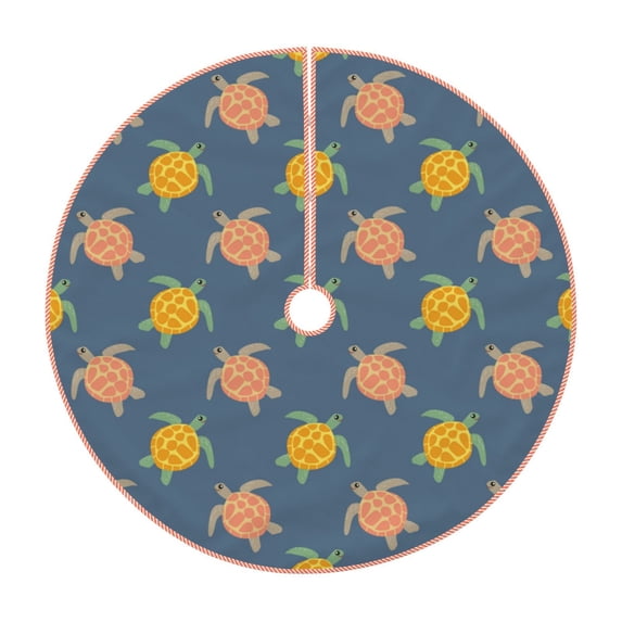 Zufioo Cute Turtle Print Imitation linen Christmas Tree Skirt Hemming Style for Christmas Tree Christmas Party Home Decorations-30"