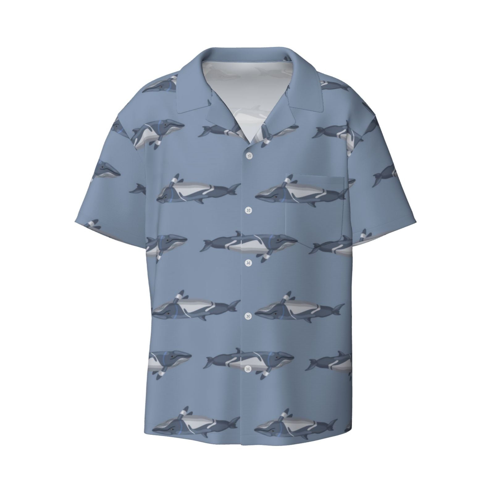 Zufioo Cute Whale Print Mens Button Down Short Sleeve Shirt,Classic
