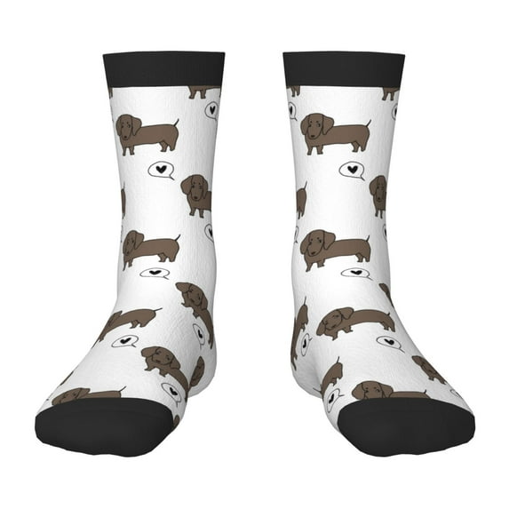 Zufioo Dachshund Dog Print Children's Mid-tube Socks, Contrast Color High Elastic Sports Socks - Sweat-absorbent, Warm, Suitable for Children Aged 6-10