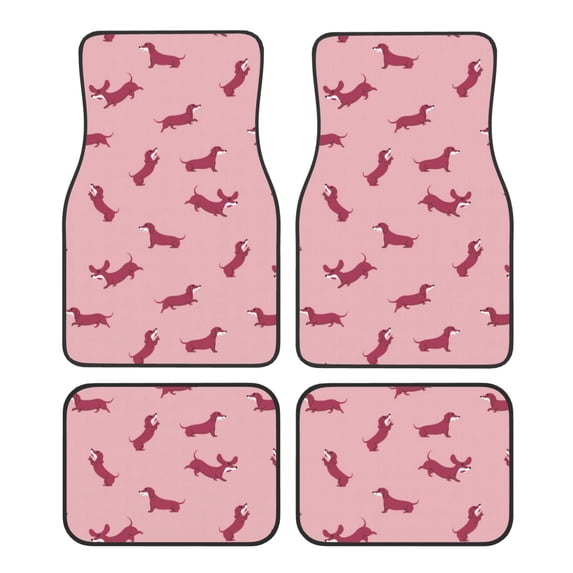 Zufioo Dachshund Dog Puppy Print Car Floor Mats Four-piece Set, Car Interior Accessories - Corrosion-resistant, Non-Slip, Suitable for Cars, Trucks, Vans