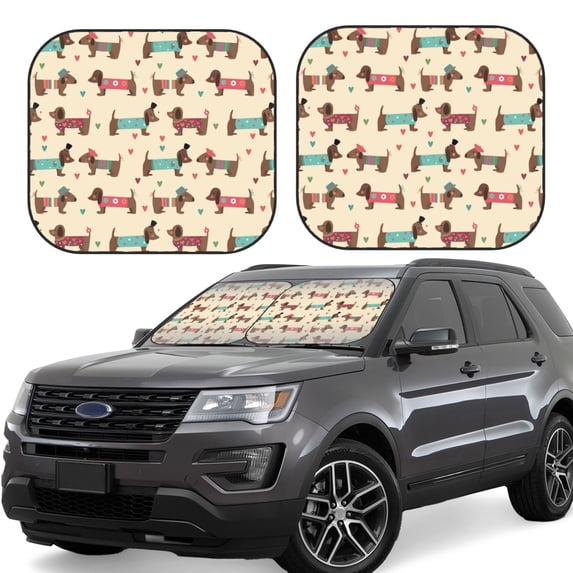 Zufioo Dachshund Dog Puppy Print Folding Car Windshield Sun Visor, Anti-ultraviolet Sun Visor, Suitable for Trucks, Vans Car Accessories-Medium