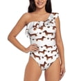 thumbnail image 1 of Zufioo Dachshund Dog Puppy Print One-shoulder Ruffled One-piece Swimsuit, High Elastic Integrated Removable Chest Pad Swimsuit Suitable for Beach, Pool and Vacation-X-Large, 1 of 6