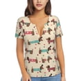 thumbnail image 1 of Zufioo Dachshund Dog Puppy for Women's Deep V-neck Short-sleeved T-shirt, Top with Short Sleeves - with Stainless Steel Buckle, Moisture Wicking, Ideal Home Wear-Large, 1 of 9
