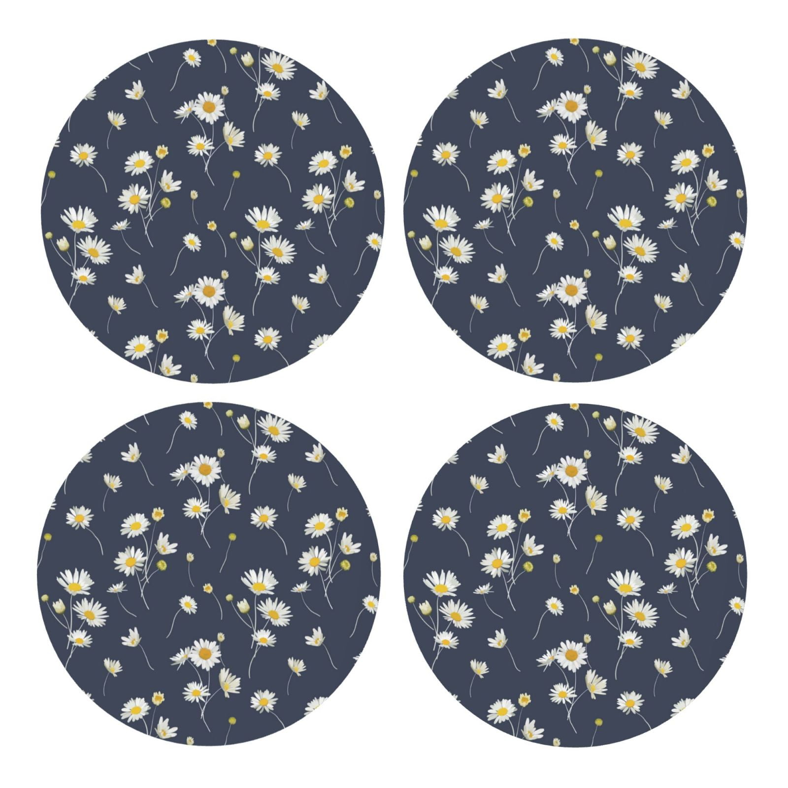 Zufioo Daisies Flowers 4 PCS MDF Cork Coasters,4 inches Round Cup
