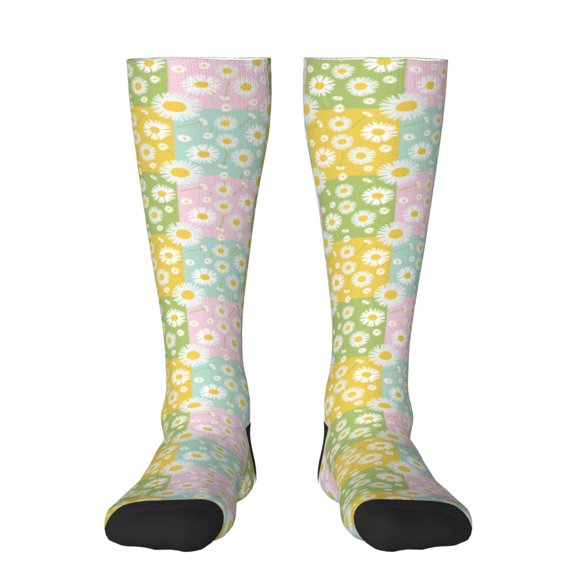 Zufioo Daisies Flowers Print Long High Thigh Socks Knee-High Warm Stocking Women Boot Sock Leg Warmer High Socks for Daily Wear, Cosplay