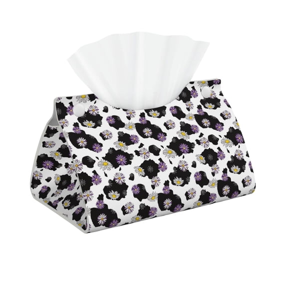 Zufioo Daisies Flowers Print Long Leather Tissue Bag, PVC Waterproof Napkin Facial Tissue Organizer Dispenser for Living Room, Office, Desk