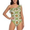 thumbnail image 1 of Zufioo Daisies Flowers Print One-shoulder Ruffled One-piece Swimsuit, High Elastic Integrated Removable Chest Pad Swimsuit Suitable for Beach, Pool and Vacation-Large, 1 of 6