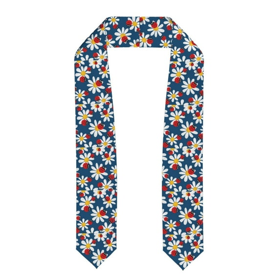 Zufioo Daisies With Ladybugs Print Graduation Shawl Ribbon, Graduation Ribbon for Male and Female Graduates-Flattened