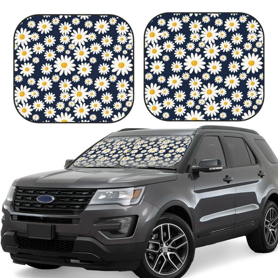 Zufioo Daisy Floral Print Folding Car Windshield Sun Visor, Anti-ultraviolet Sun Visor, Suitable for Trucks, Vans Car Accessories-Large