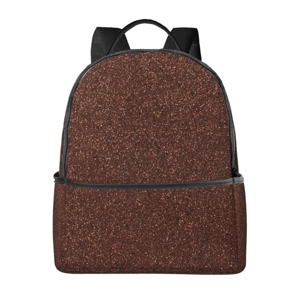 Zufioo Dark Brown Glitter Print Fashion Large Capacity Backpack, Zippered Multi-compartment Travel Work Campus Lightweight Backpack, Unisex