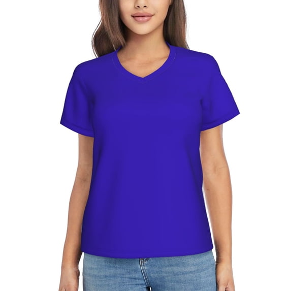 Zufioo Darkblue Print Women's Classic V-neck T-shirt, V-neck Short-sleeved Tops Home Wear, Suitable for Daily Life, Work, Outdoors-X-Large