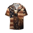 thumbnail image 1 of Zufioo Deer American Flag Vintage Print Mens Button Down Short Sleeve Shirt,Classic Plaid Shirt,Mens Accessories Fashion Shirt-Large, 1 of 1