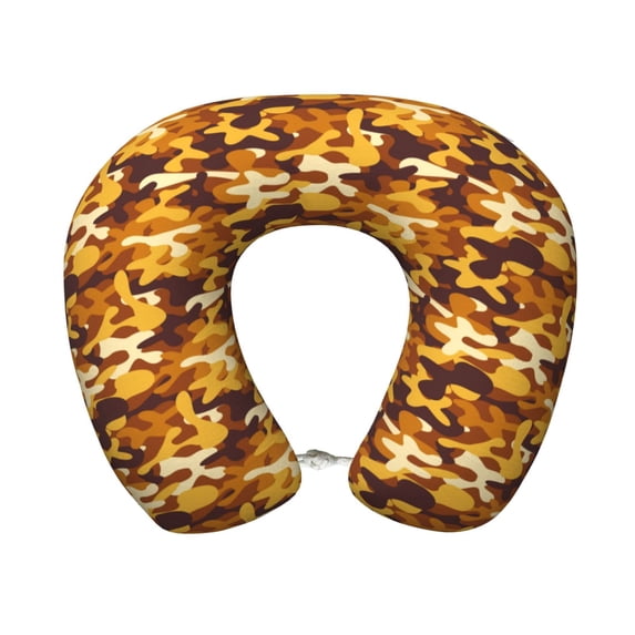 Zufioo Desert Camouflage for Memory Foam U-shaped Pillow, Buckle and Invisible Zipper Neck Head Support Airplane Pillow for Travel Car Home-One Size