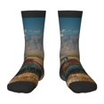 thumbnail image 1 of Zufioo Deserted Classic Car Landscape Print Children's Mid-tube Socks, Contrast Color High Elastic Sports Socks - Sweat-absorbent, Warm, Suitable for Children Aged 6-10, 1 of 5