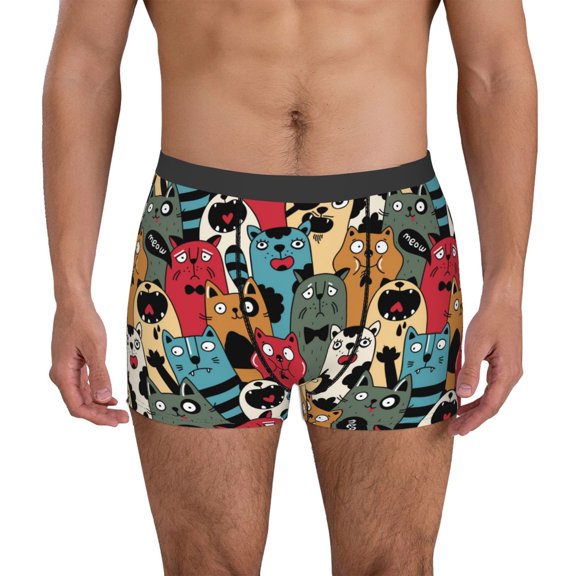 Zufioo Different Cats 1 Print Men's Boxer Briefs, Moisture Wicking Boxer Briefs Underwear-Large