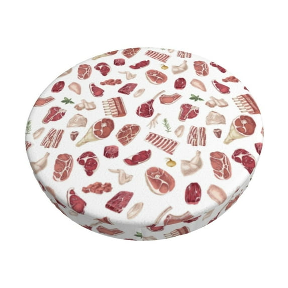 Zufioo Different Meat Print Round Bar Chair Cushion Cover, Elastic Round Stool Protector, Dustproof and Non-slip Bar Kitchen Restaurant Chair Mat-12 inch
