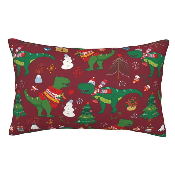 Zufioo Dinosaur Christmas Happy New Year Print Double-Sided Throw Pillow Cover, Pillow Protector Home Decor - With Hidden Zipper, Suitable for Bedroom, Living Room, Car Interior-16"x24"